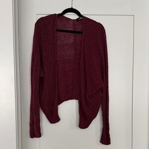 BDG Open Front Draped Cardigan in Wine